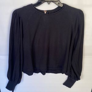 Free People Black Ling Sleeve Loose Fit Petite Top Size SP